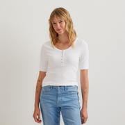 Women's Softline Short-Sleeve Ribbed Henley - White