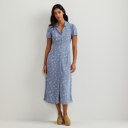 Women's Camp Collar Short-Sleeve Midi Dress - Blue