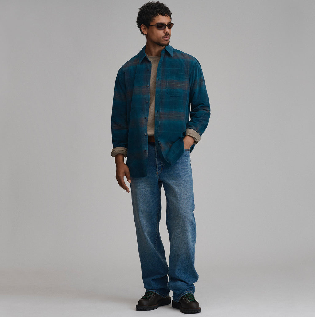 Men's Long-Sleeve Fine Wale Corduroy Shirt - Plaid