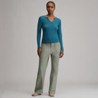 Women's Pointelle Notch-Neck Long-Sleeve Crew
