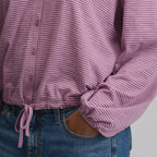 Women's Long-Sleeve Button Front Drawstring Hem Top