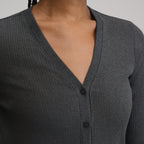 Women's Long-Sleeve Button Front Ribbed Knit Midi Dress