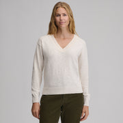 Women's Everyday V-Neck Sweater - Tipped Collar - Heather Oatmeal