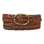 Women's Center Bar Woven Leather Belt - TAN